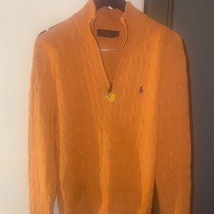 Polo by Ralph Lauren Orange Cable-Knit Half-Zip Sweater